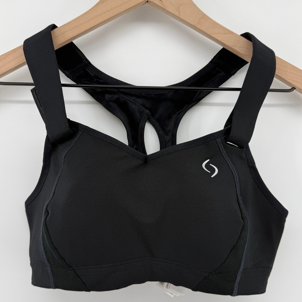Moving Comfort Juno Racerback Sports Bra Black 32C Hook & Loop Adjustable Straps
